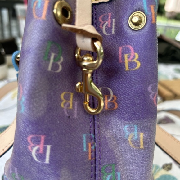 Dooney & Bourke Purple Logo Shoulder Bag with Leather Accents and Pink Heart - Picture 12 of 16
